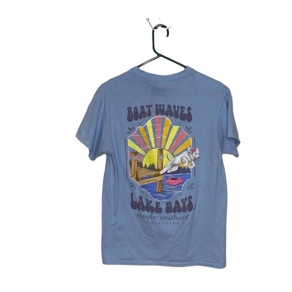 Simply Southern Boat Waves Lake Days Light Blue Dog Dock T shirt Tee Size Medium - Picture 1 of 6
